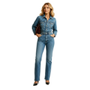 Women's elegant high waist lace-up fashion jumpsuit front view in navy