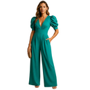 Women's elegant tailored long formal jumpsuit front view in Green