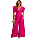 Women's elegant tailored long formal jumpsuit front view in red rose