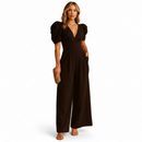 Women's elegant tailored long formal jumpsuit front view in black