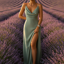 Women's elegant V-neck maxi formal dress front view