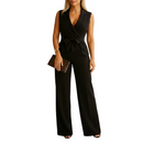 Women's elegant wrap front wide leg jumpsuit front view in pink