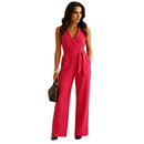 Pink jumpsuit featuring a wide leg design