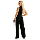 Black wrap front jumpsuit with elegant styling