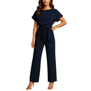 Women's high waist lace-up detail tailored jumpsuit front view in apricot