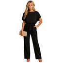 Women's high waist lace-up detail tailored jumpsuit front view in navy blue