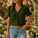 Women's lace V-neck elegant blouse front view in green
