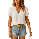 Women's lace V-neck elegant blouse front view in white