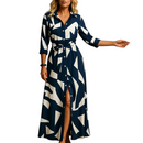 Women's long short sleeve summer maxi dress front view in dark blue