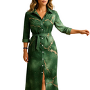 Women's long short sleeve summer maxi dress front view in green