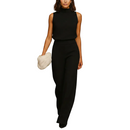 Women's sleeveless halter neck high waist wide leg jumpsuit front view in blue