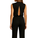 Women's sleeveless halter neck high waist wide leg jumpsuit front view in green