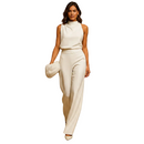 Halter neckline detail on women's elegant jumpsuit