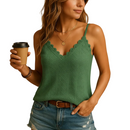 Women's sleeveless lace V-neck camisole top front view in yellow