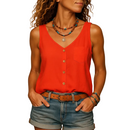 Women's sleeveless V-neck summer top with pockets in light green