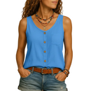Women's sleeveless V-neck summer top with pockets in orange