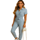 Front angle view of women's tailored jumpsuit